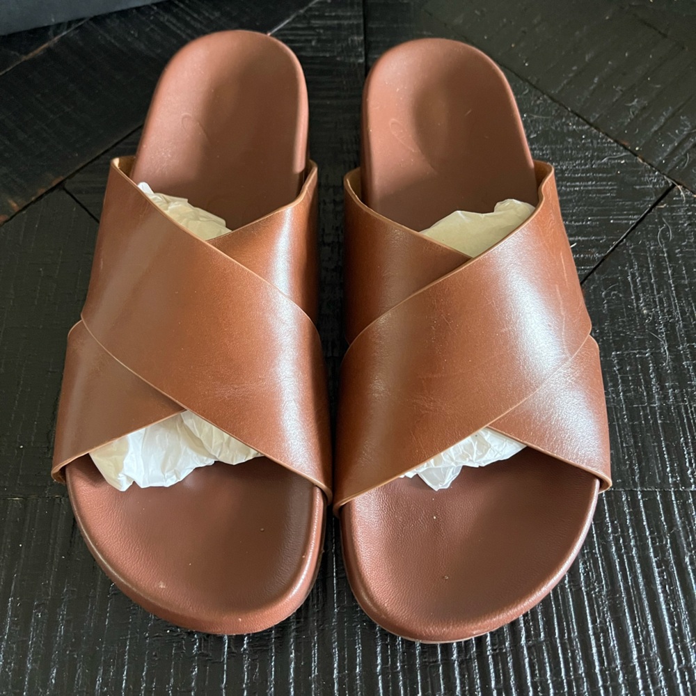 JCrew Women’s Brown Crisscross Slide Sandals SIZE 8.5 Like New